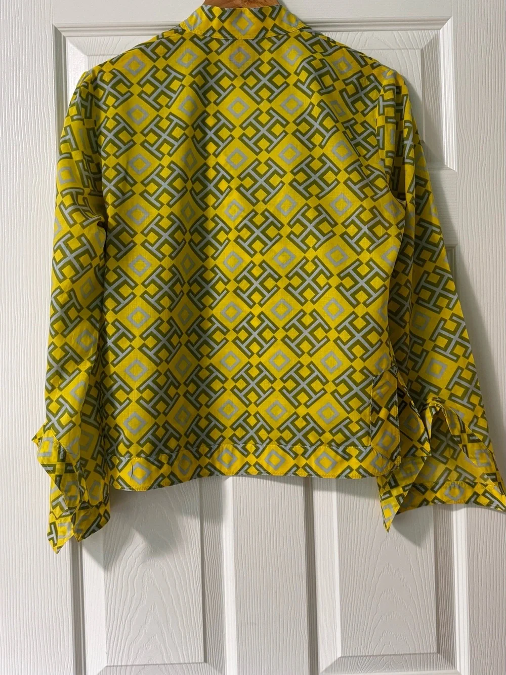 Tory Burch Yellow and Green Geometric Print Top