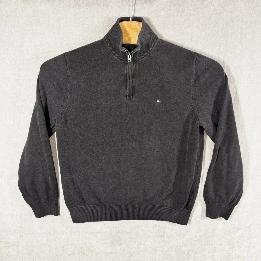 Tommy Hilfiger Mens Large‎ Qtr Zip Sweater Black Classic Preppy Casual