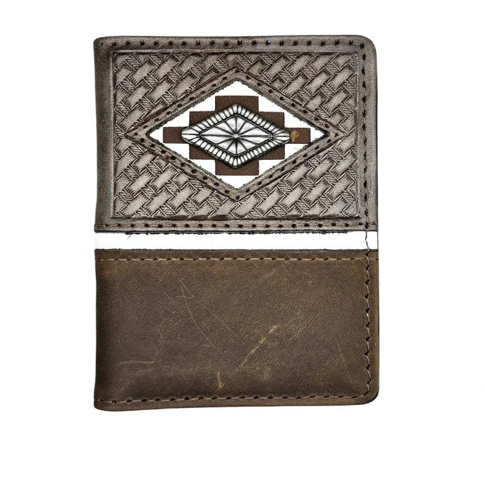 Justin Men's Brown Leather Slim Fold Wallet RFID Western Style‎