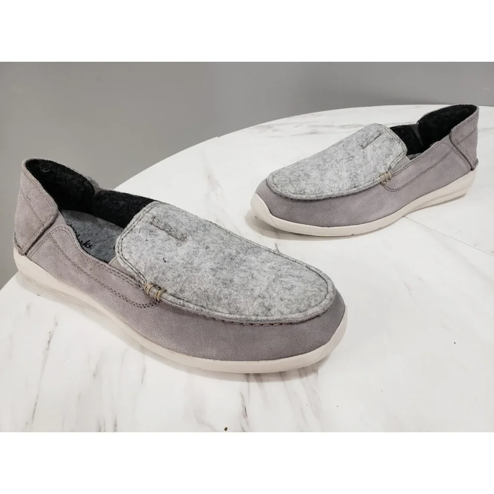 Clarks 61505369‎ Men's SIZE 8 Gray Suede Gorwin Step Slip-On Loafer Shoes House