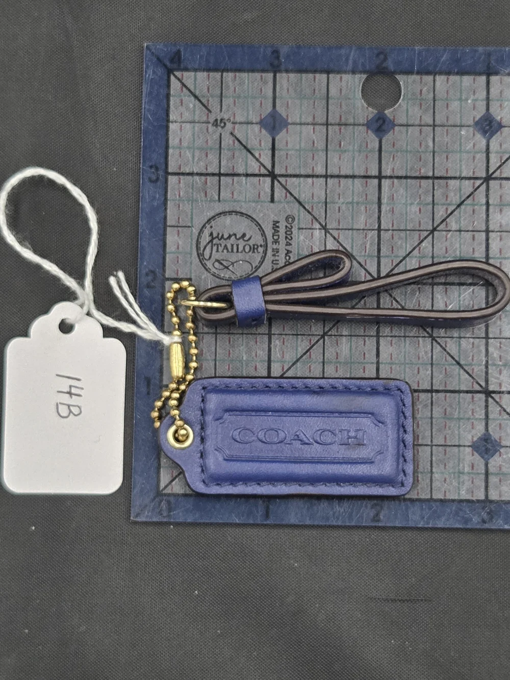 Coach Blue Leather Hang Tag With Gold Chain And Blue Leather Strap