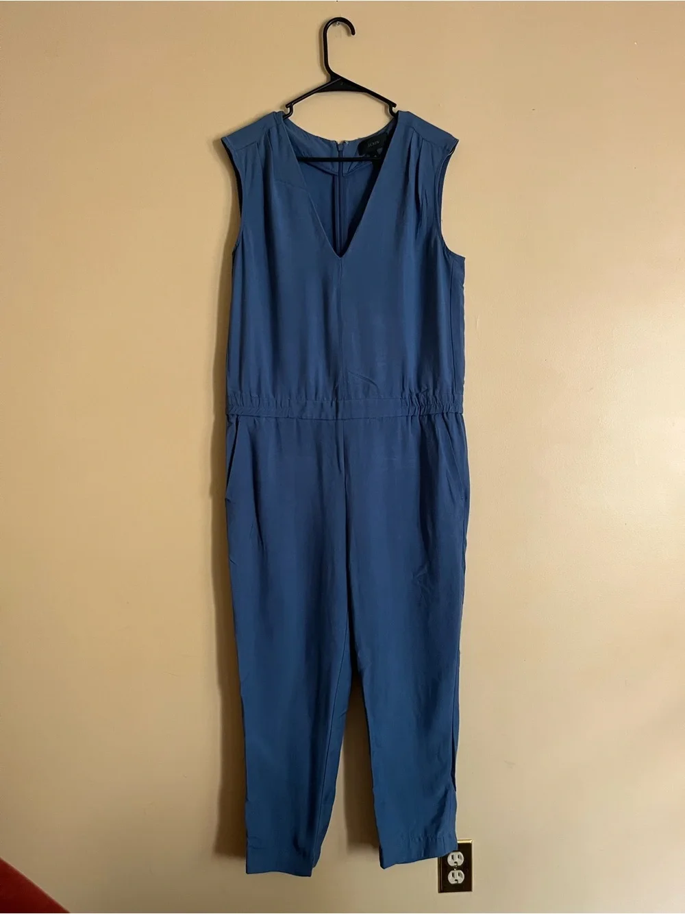 J. Crew Sleeveless Teal-Blue V-Neck Jumpsuit