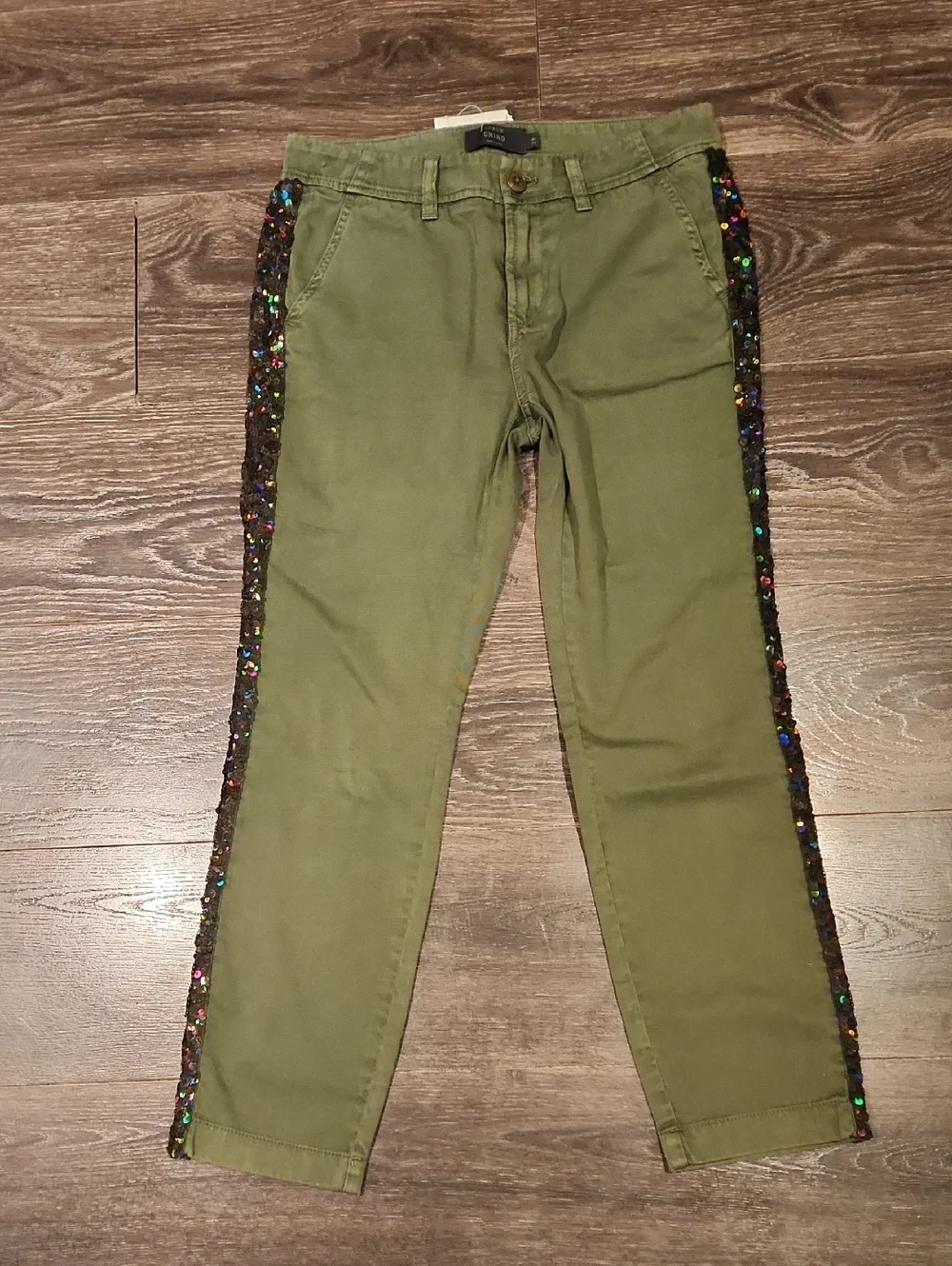 ❤️ NWT! J CREW SEQUIN SIDE STRIPE STRAIGHT LEG CHINO PANTS, 2P (26 PETITE)