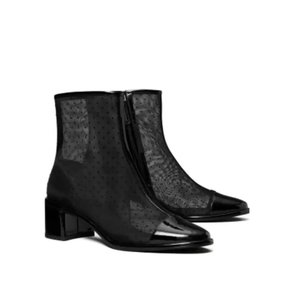 Tory Burch Polka-Dot Mesh Cap-Toe Ankle Booties, Black, Size 8, NWT no box.