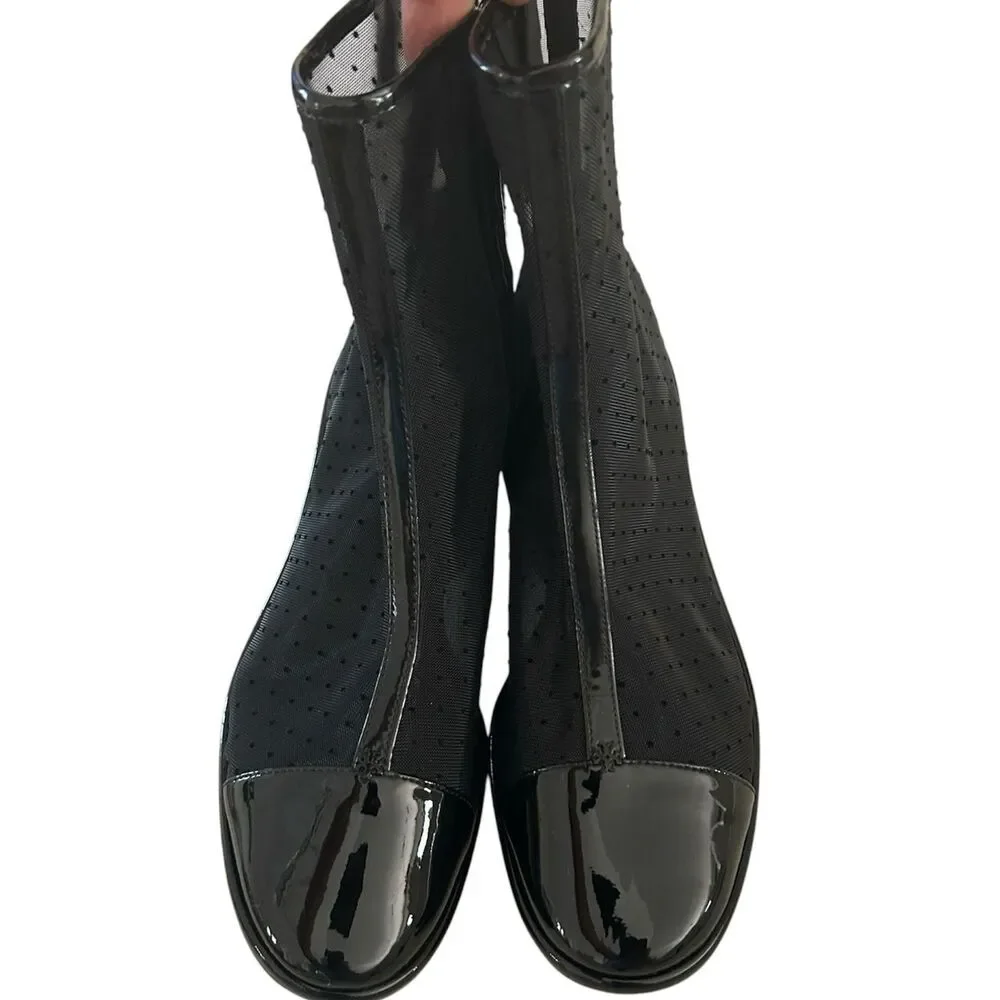Tory Burch Polka-Dot Mesh Cap-Toe Ankle Booties, Black, Size 8, NWT no box.