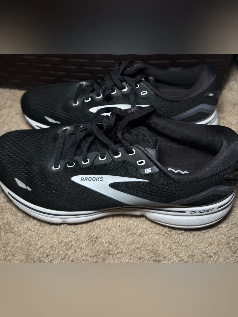 Brooks Black and White Ghost 15 Athletic Sneakers
