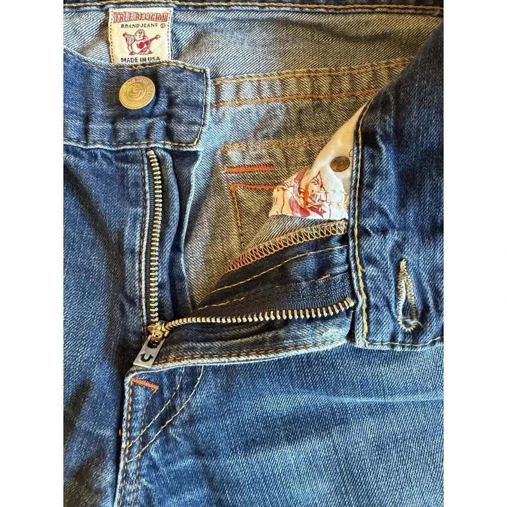 True Religion Jeans Mens Blue Dark Wash Rainbow Billy Straight Whisker Size 34