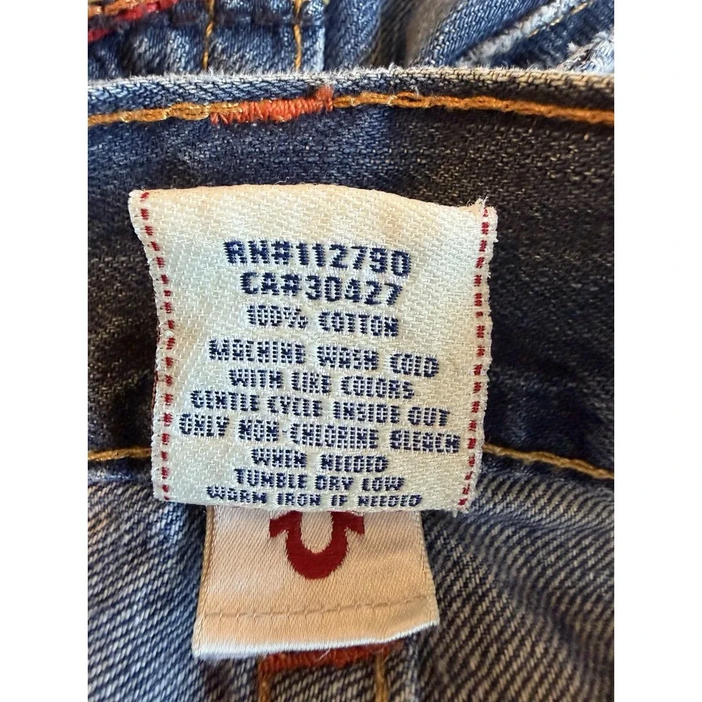 True Religion Jeans Mens Blue Dark Wash Rainbow Billy Straight Whisker Size 34