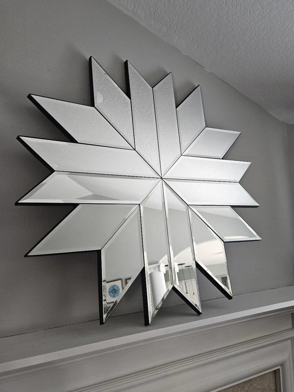 Vintage Windsor Art Deco Beveled Glass Snowflake/Starburst Accent Wall Mirror