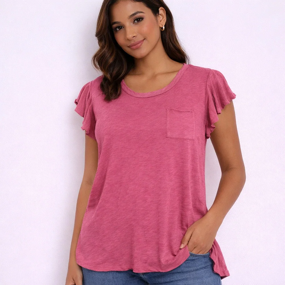 Free People We The Free So Easy Flutter Tee XS Raspberry Short Sleeve Boho Top