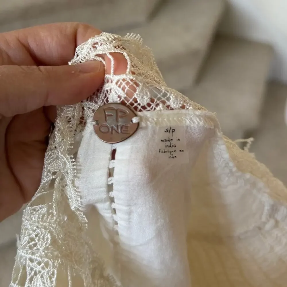 Free People White Raw Hem Fairy Lace Square Neck Mini Dress Cottage Whimsygoth