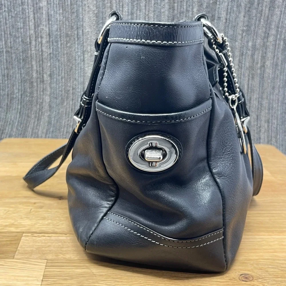 Coach Ashley Pleated Tote‎ Women Large Black Leather Shoulder Handbag F13759 Y2K