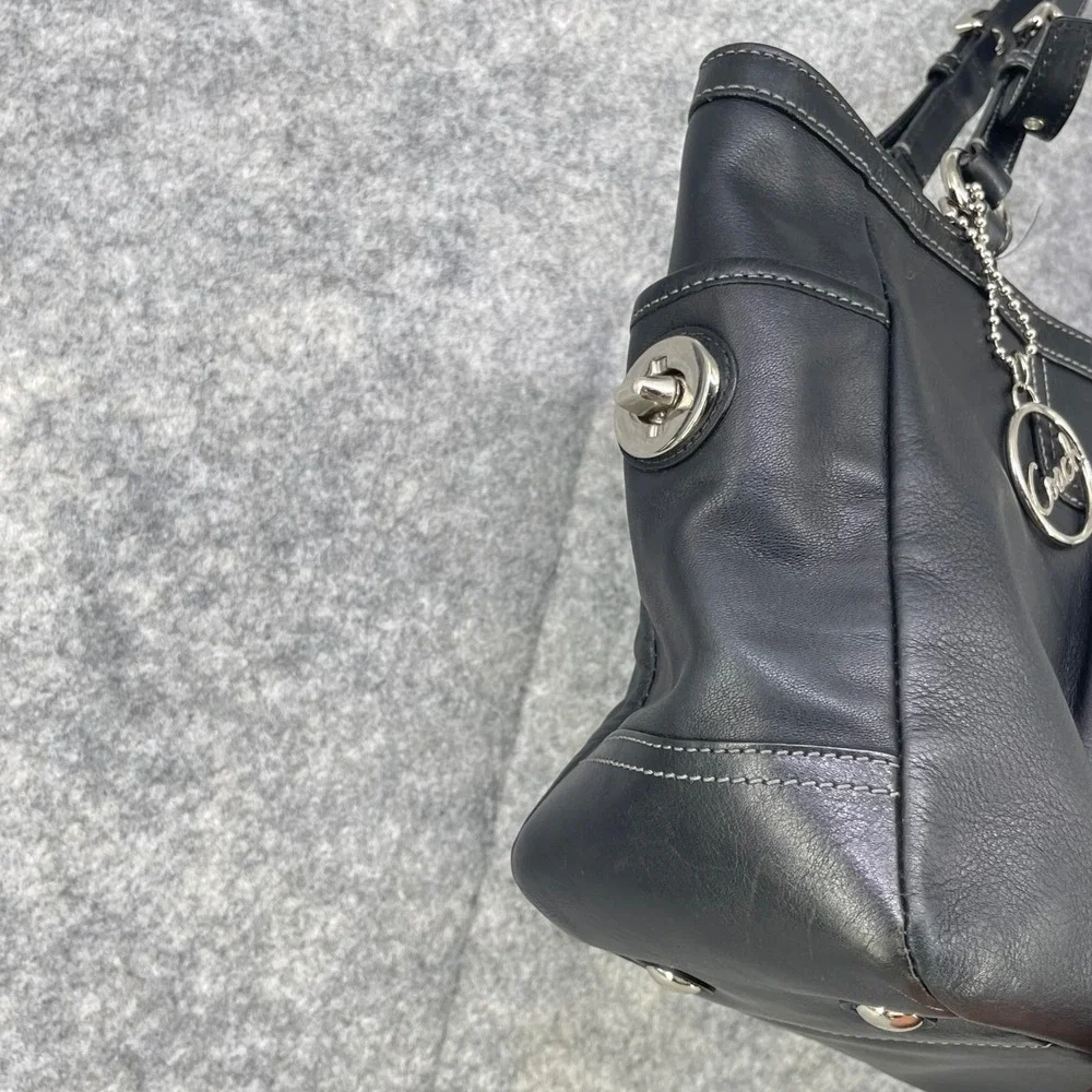 Coach Ashley Pleated Tote‎ Women Large Black Leather Shoulder Handbag F13759 Y2K