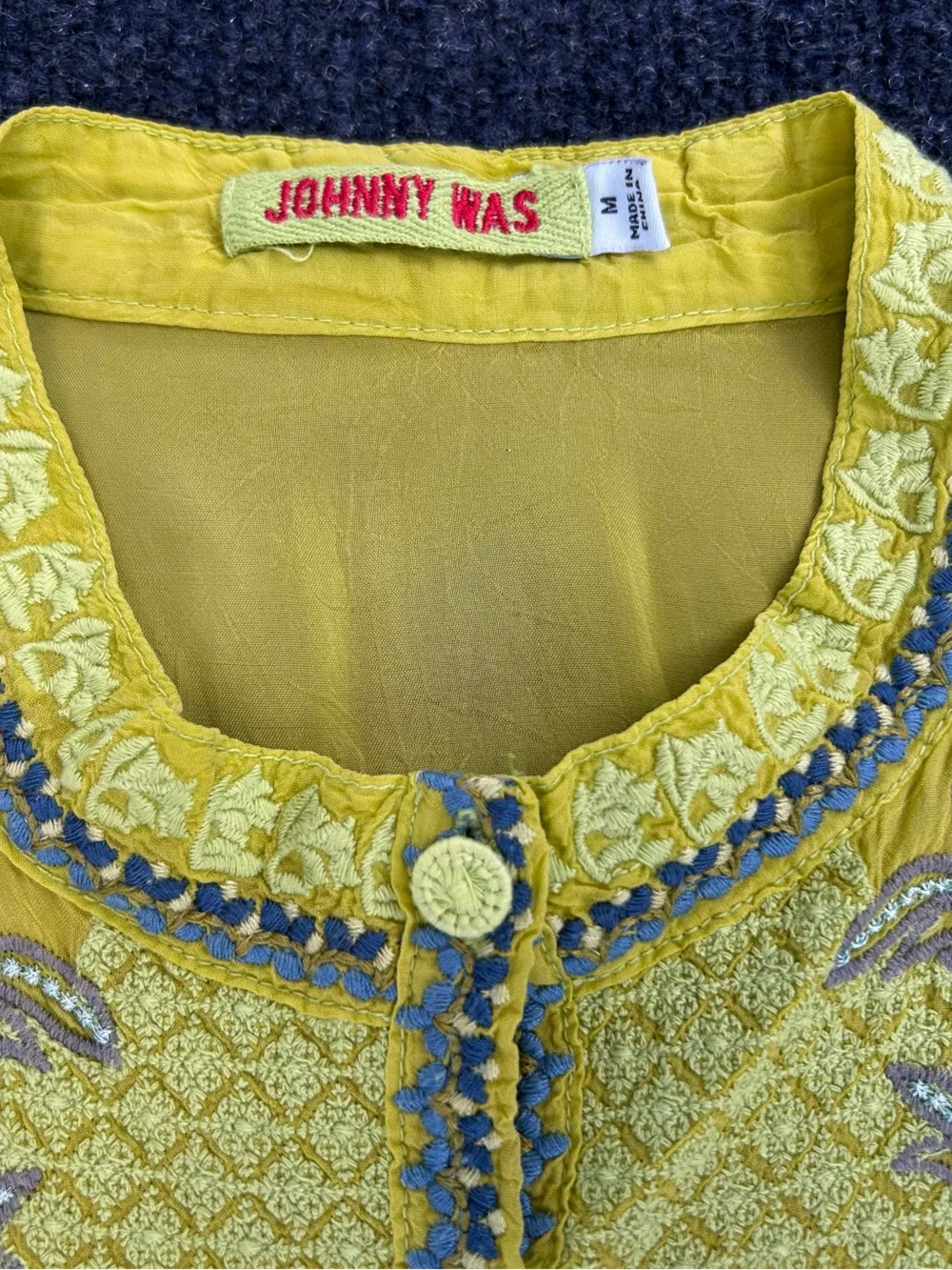 Johnny Was Embroidered Eleana Blouse in Chartreuse Medium