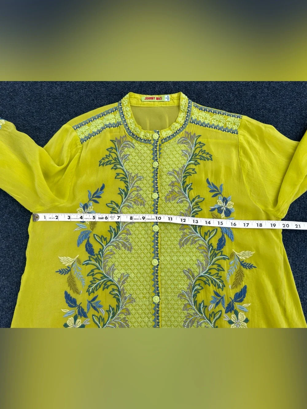 Johnny Was Embroidered Eleana Blouse in Chartreuse Medium