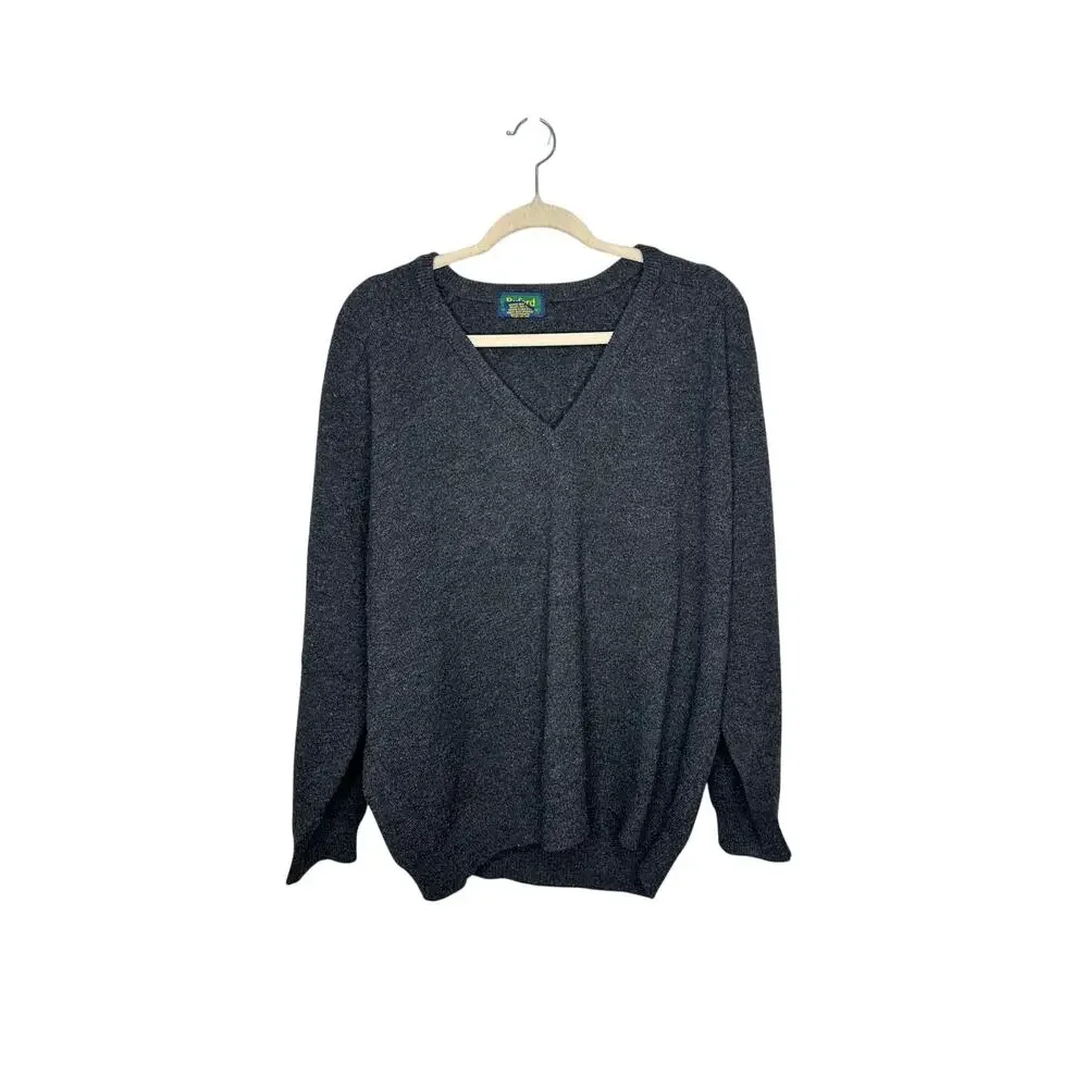 Vintage Byford Mens XL Charcoal Gray Lambswool Sweater V-Neck Ribbed Knit