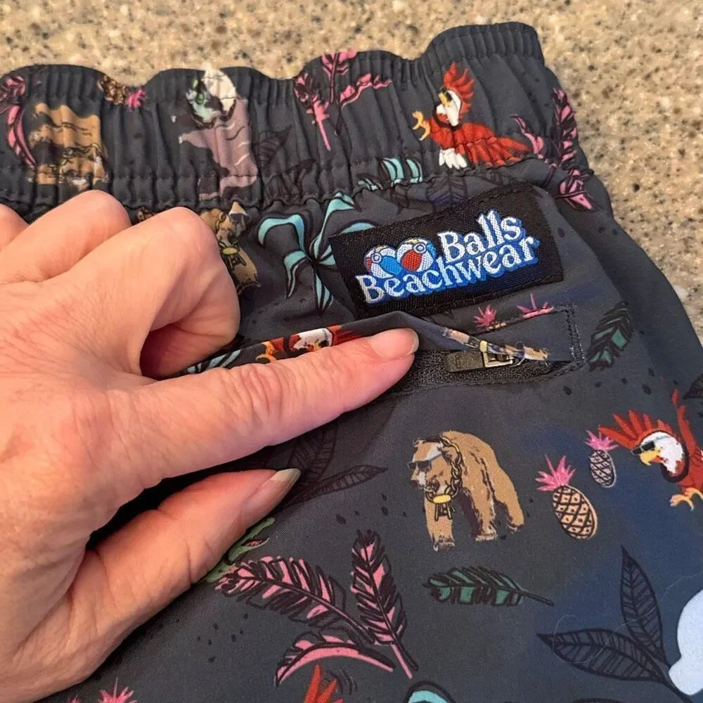 BALLS BEACHWEAR Sunglass Animal Print Swim Trunks Large