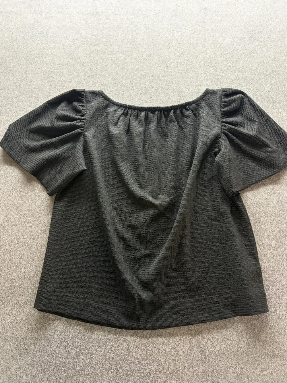 LOFT Charcoal Puff Sleeve Scoop Neck Top