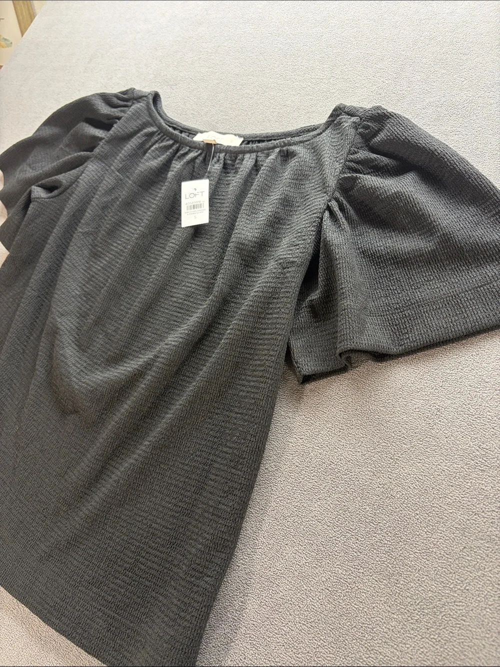 LOFT Charcoal Puff Sleeve Scoop Neck Top