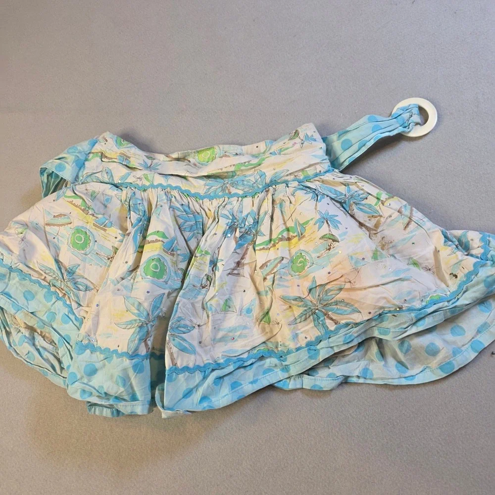 Pumpkin Patch Girls Blue Tropical Beach Palm Tree Sequin Cotton Skirt Size 6