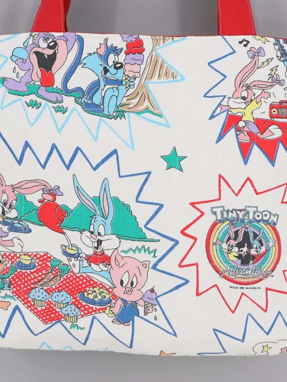 Tiny Toon Adventures Vintage 1990 Pattern Quilted Tote Bag Handmade Upcycled