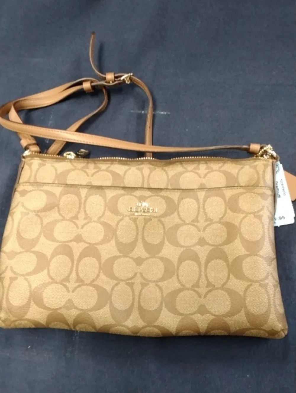 Source Unknown Tan Logo-Print Crossbody with Leather Trim