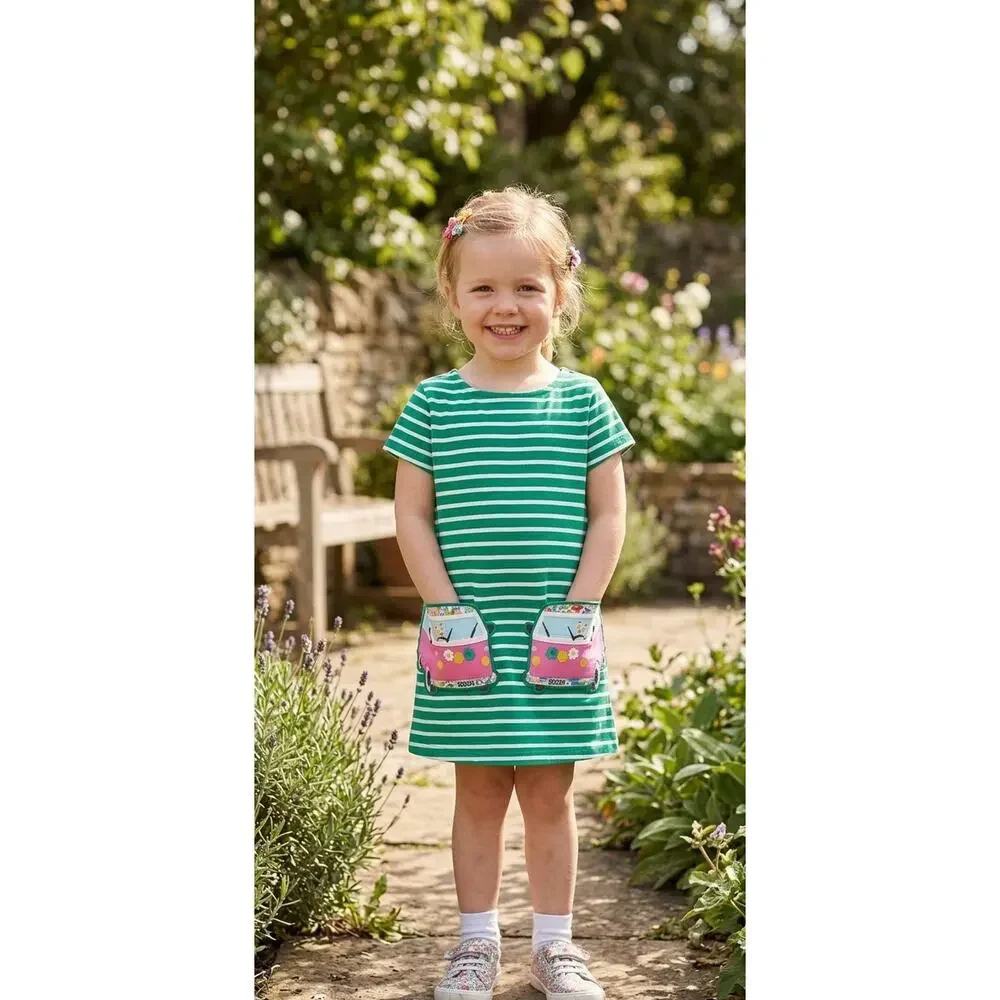 NWT❤️Mini Boden Summer Appliqué Pocket Tunic Dress sz8/9Y