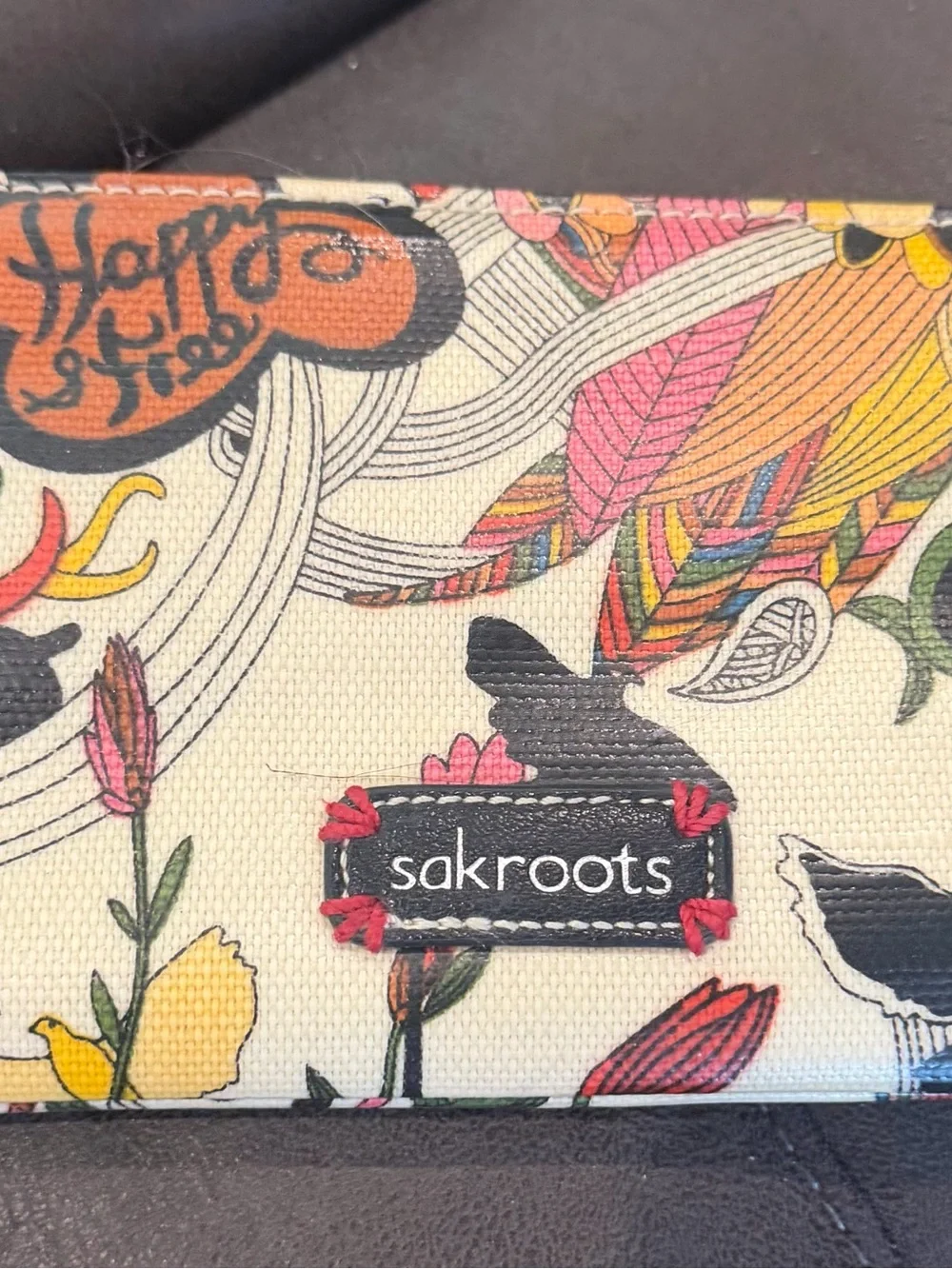 Sakroots Cream Canvas Wallet with Multicolor Floral Peace Motif
