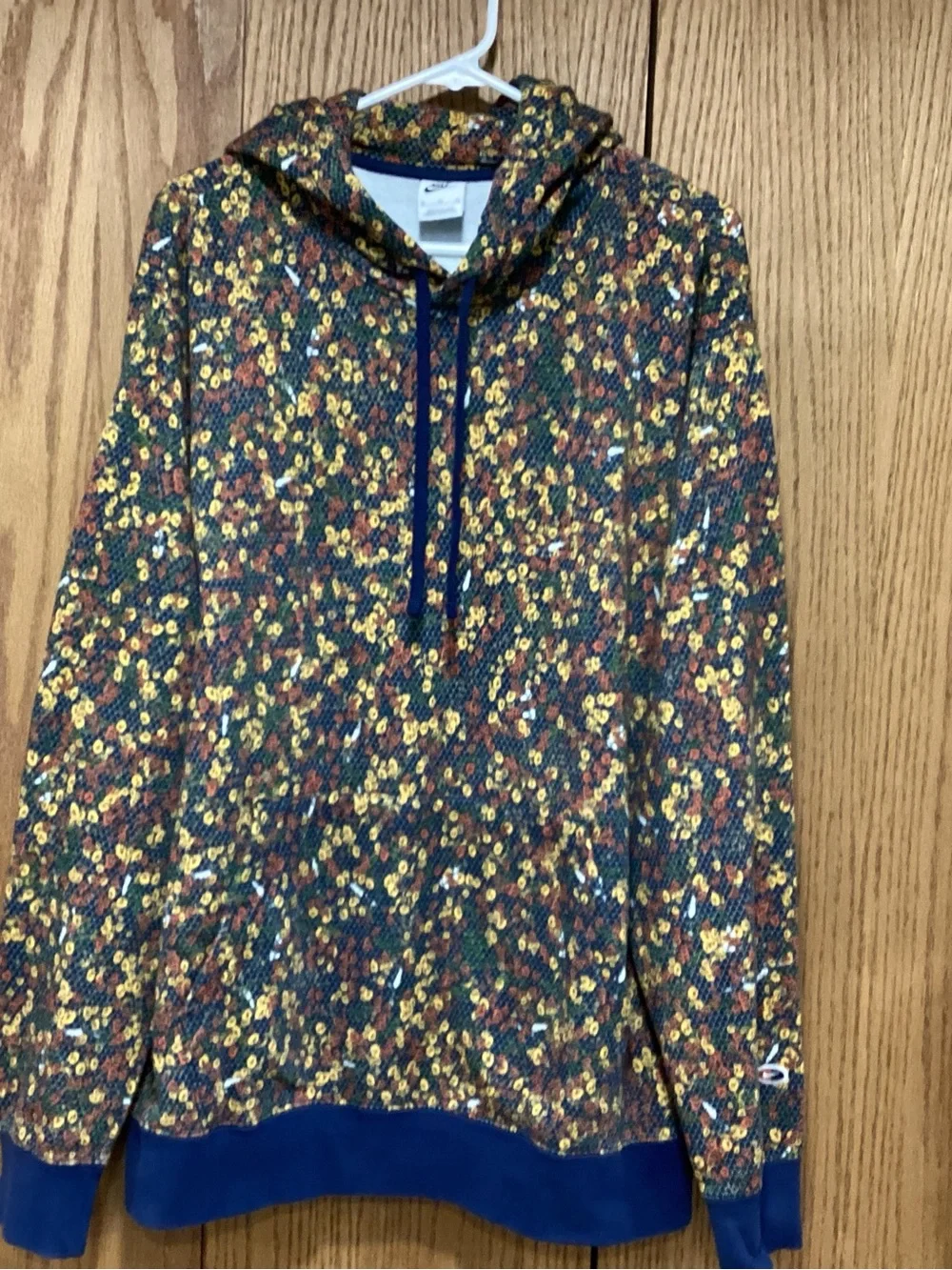 Nike Men's Multicolor Floral-Style Zip Hoodie with Blue Trim