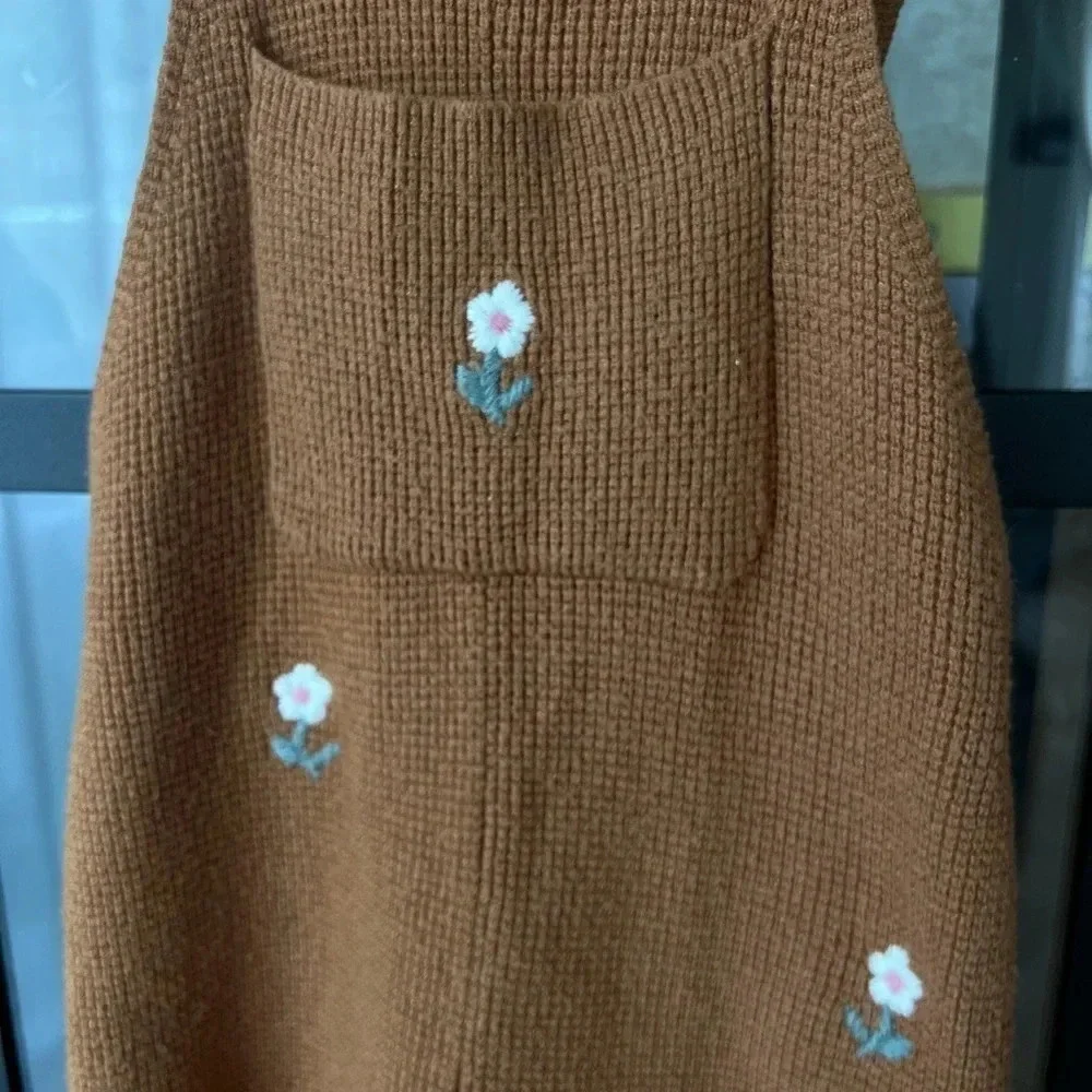 Zara Kids knit overalls embroidered boho toddler baby girl soft jumpsuit pocket
