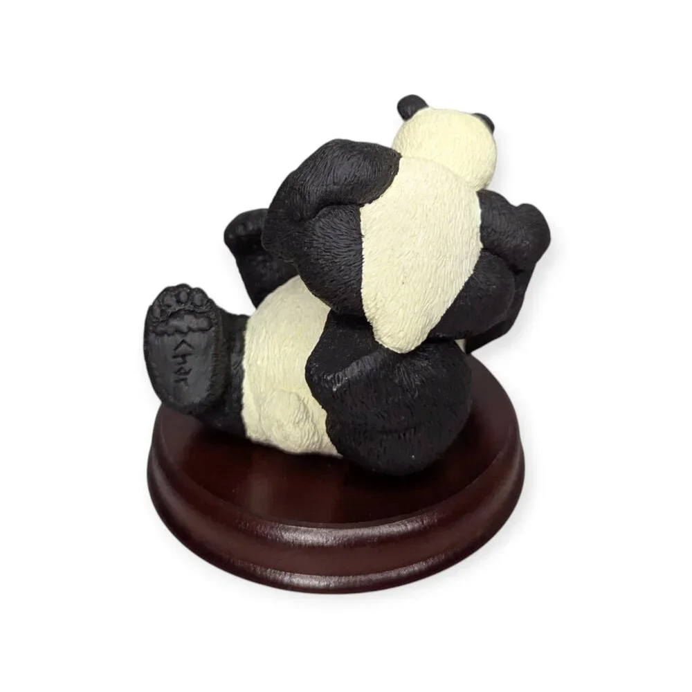 Marty Sculpture Inc Bear Foot Char-ming 7704 Panda Figurine on Wooden Base