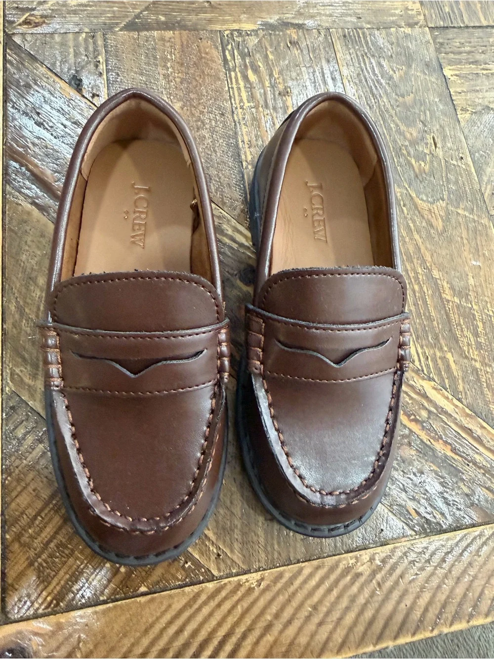 J. Crew Kids Chestnut Brown Leather Penny Loafers