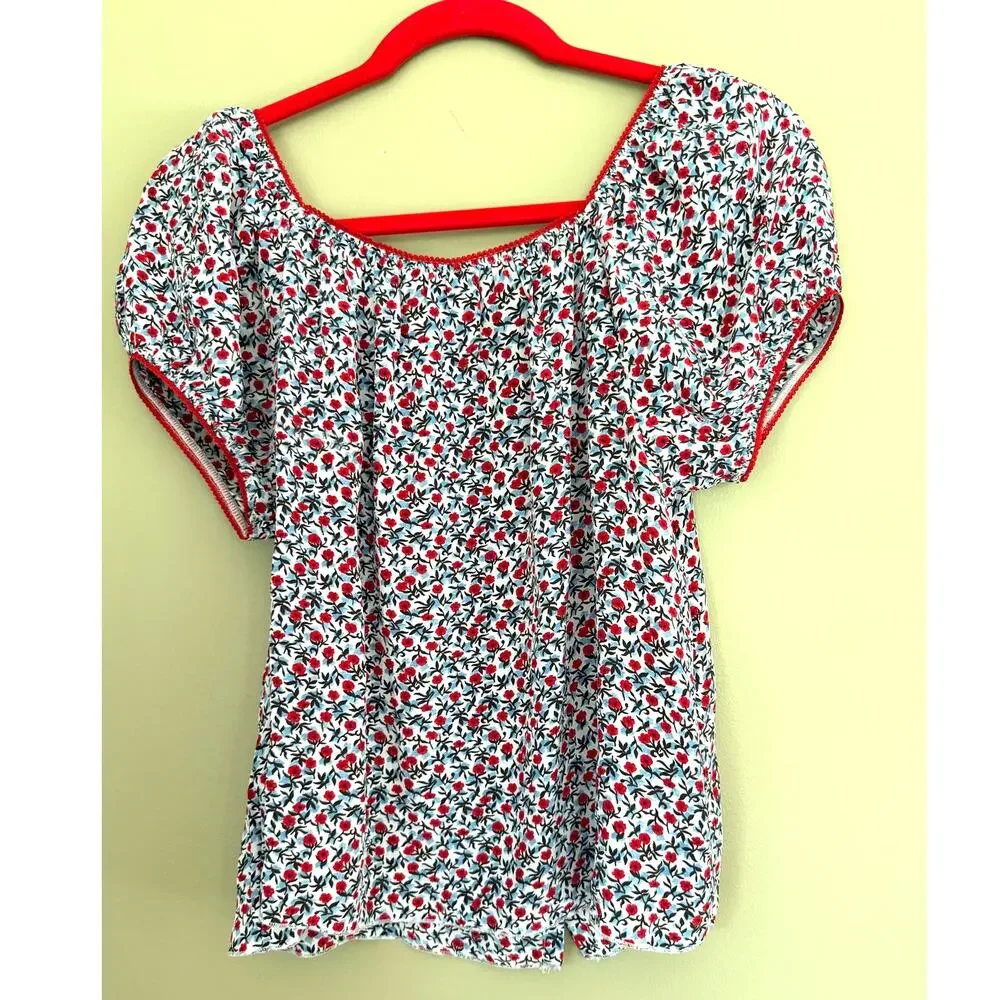 J. Crew Poppy Crepe de Chine Top Skirt Set Floral Blue Red Size Small