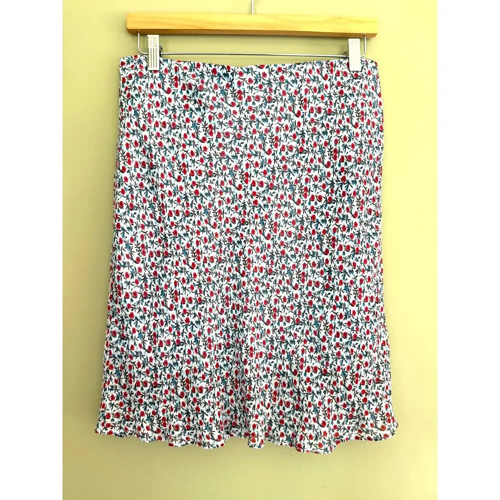 J. Crew Poppy Crepe de Chine Top Skirt Set Floral Blue Red Size Small