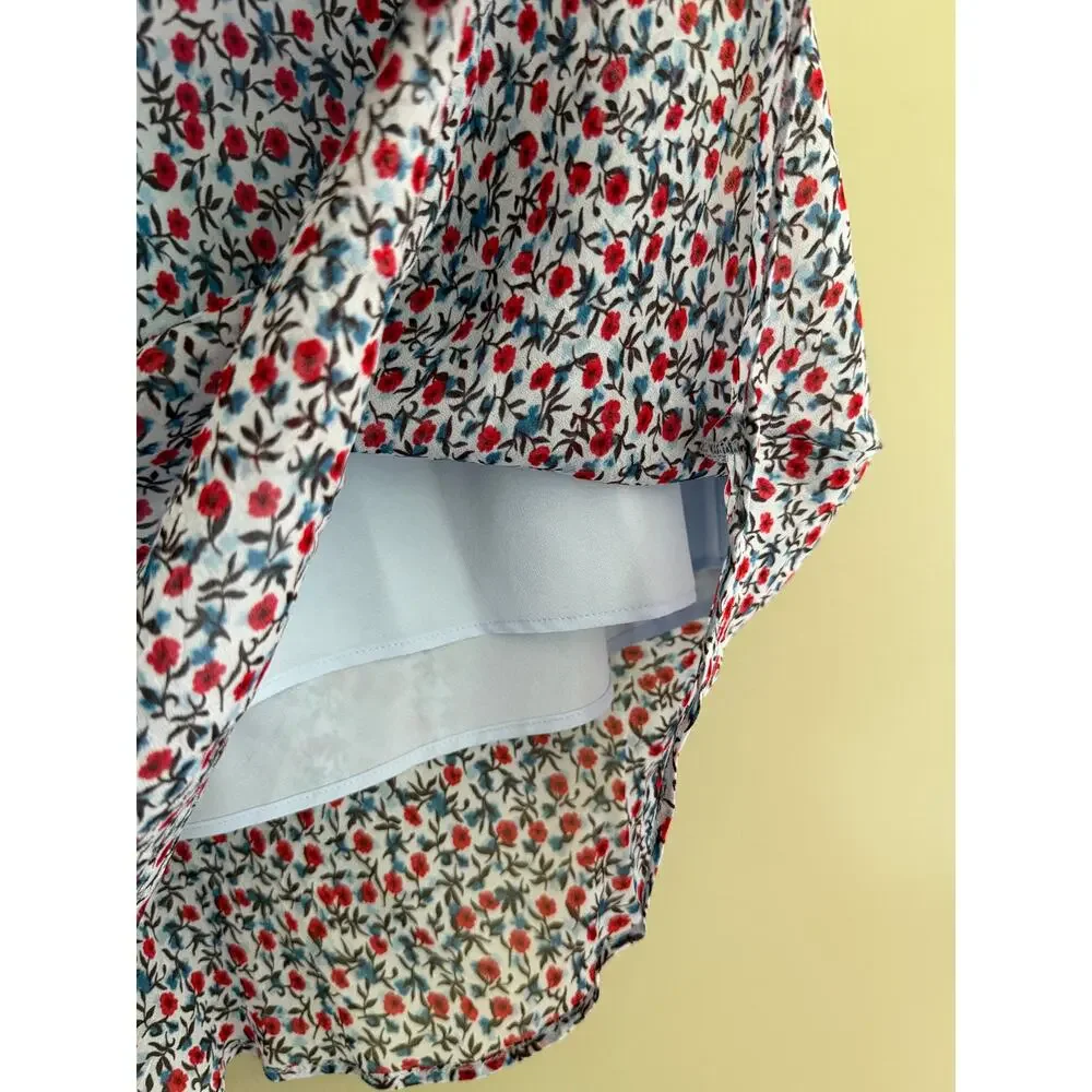 J. Crew Poppy Crepe de Chine Top Skirt Set Floral Blue Red Size Small