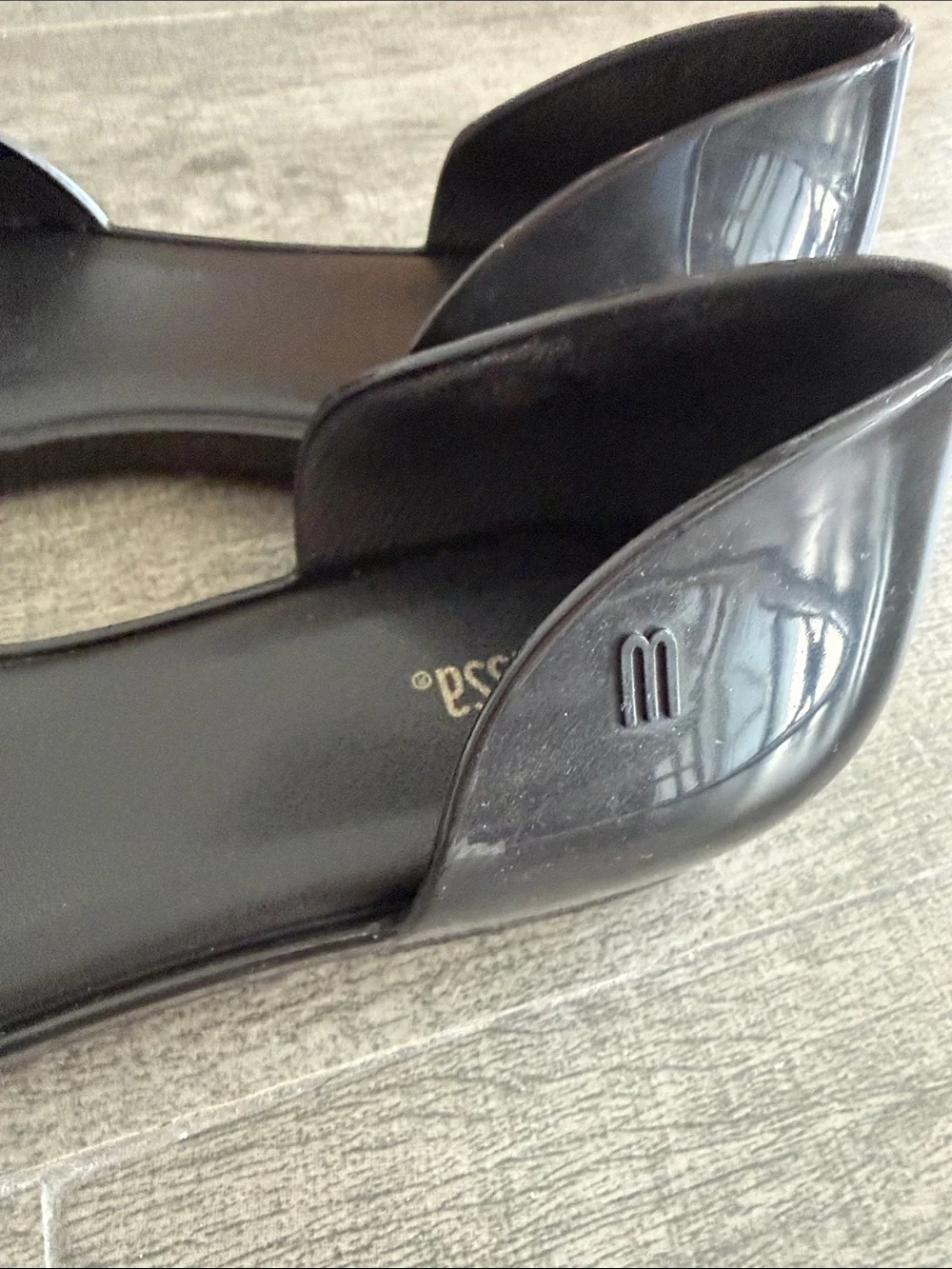 Melissa Black D'Orsay Flats with Burgundy Bow Accent