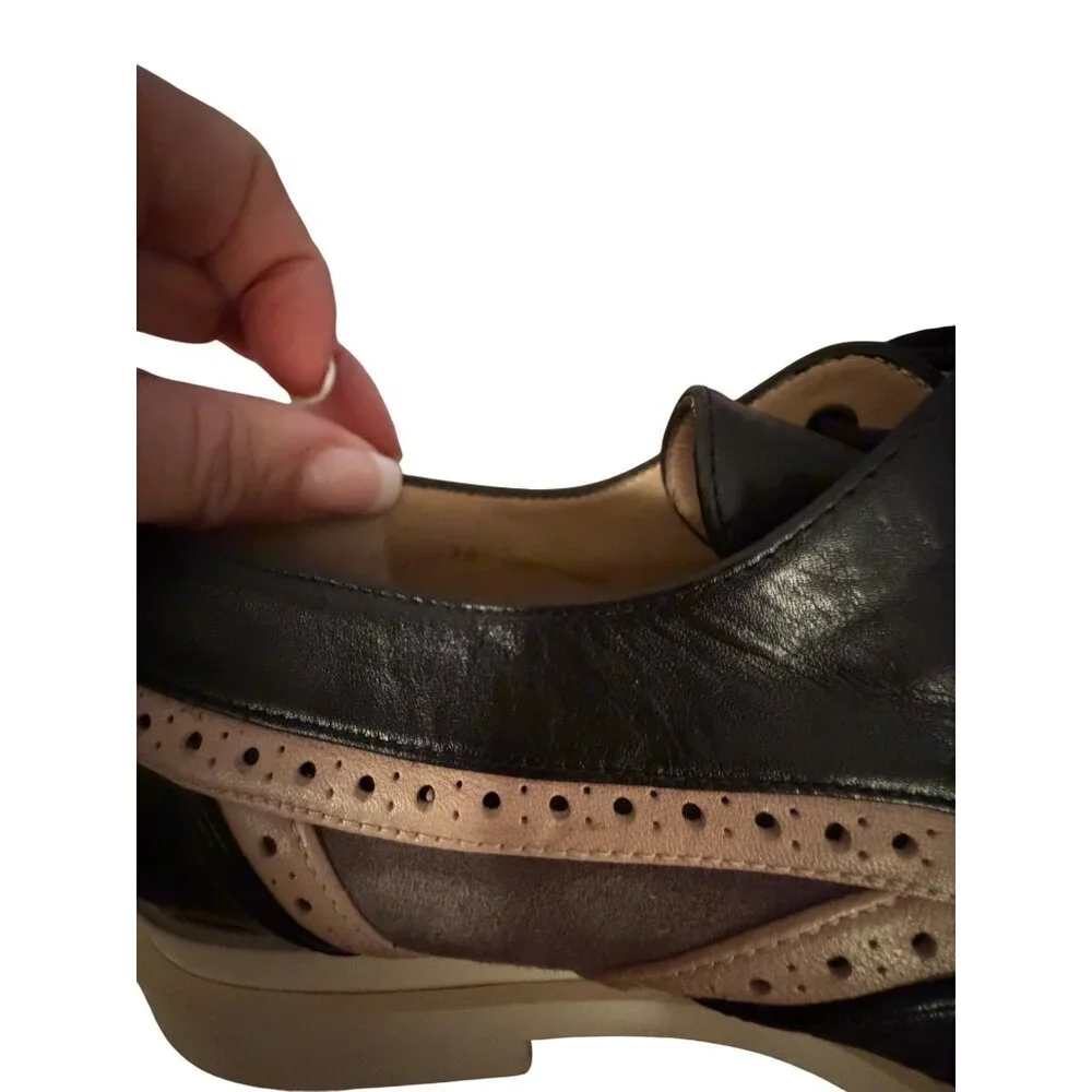 Annaisha Womens Lace-up Shoes Derby Size 38 Black Leather Pointed Toe Spain New