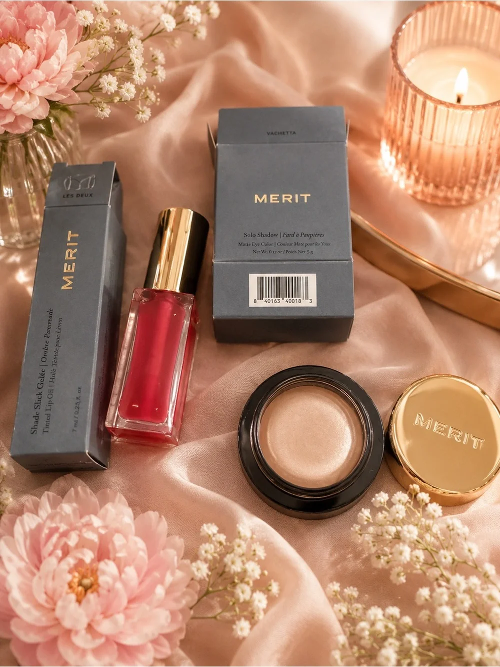 Merit Women Makeup Set — Pink Lip Gloss & Cream Shadow