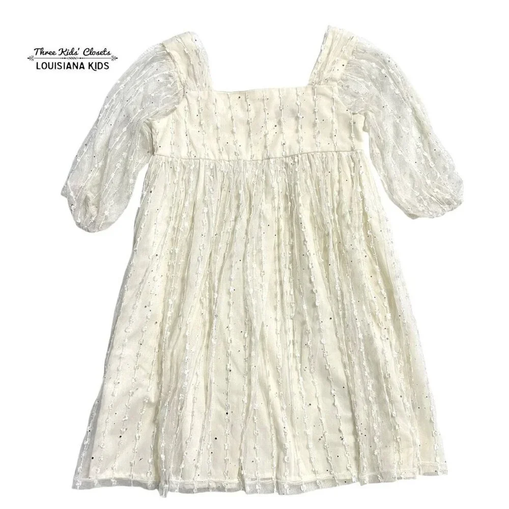 Wonder Nation 8Y Ivory Sparkle Embroidered Mesh Dress