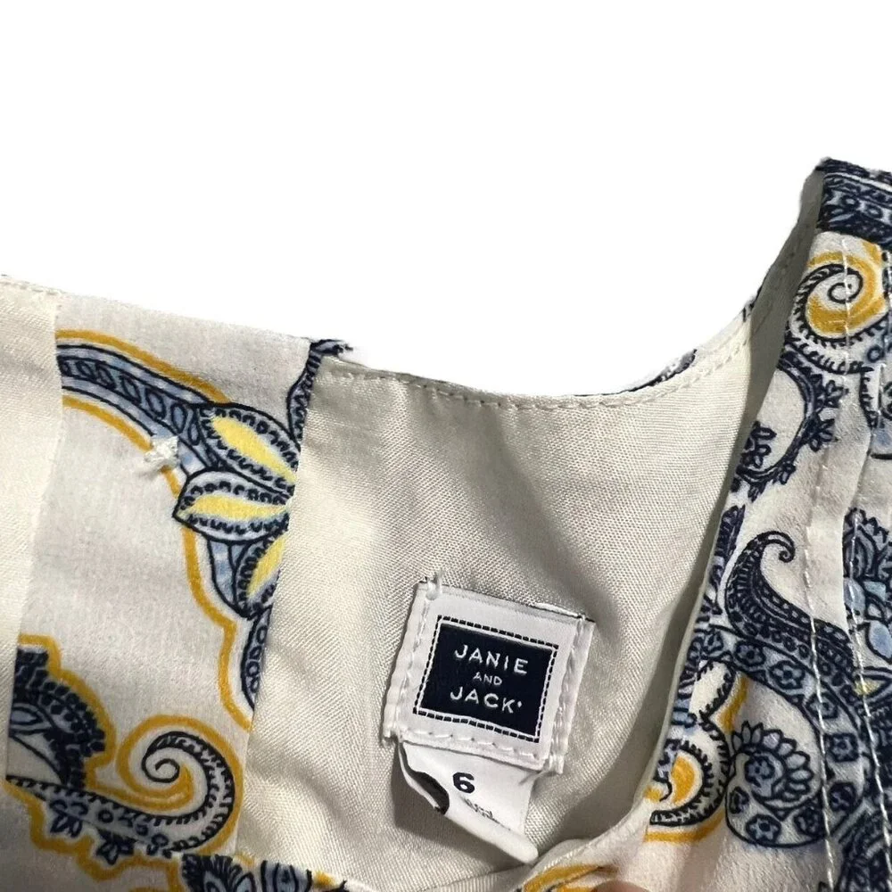 Janie and Jack Sz 6 Blue & Gold Paisley Print Dress