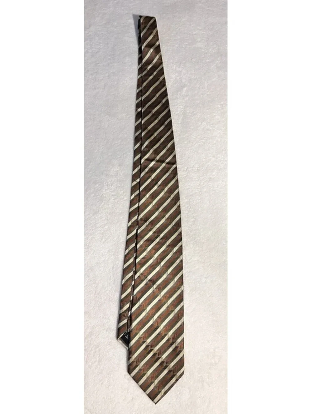 Peacock Men's Silk Tie Brown Cream And Orange Striped  3.75 x 59.25 Handmade