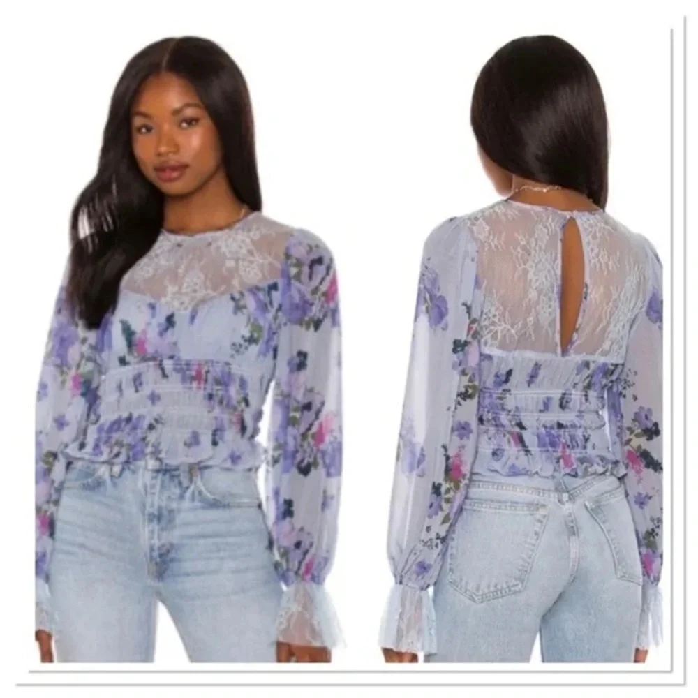 FP Movement by Free People Smock Daphne Floral Lace Ruffled Top NWT 128.00
