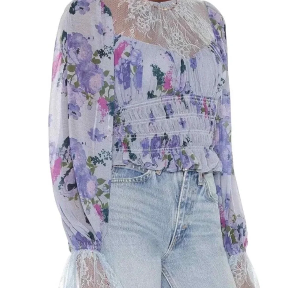 FP Movement by Free People Smock Daphne Floral Lace Ruffled Top NWT 128.00