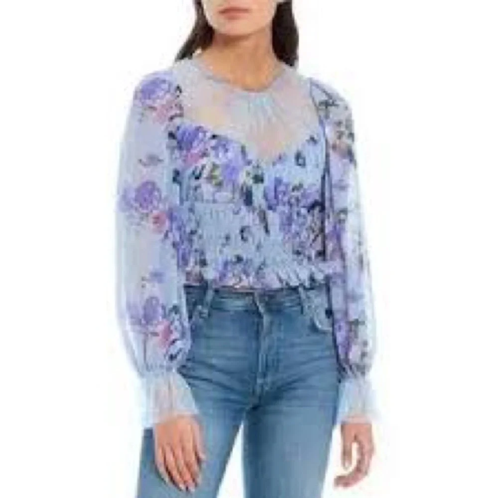 FP Movement by Free People Smock Daphne Floral Lace Ruffled Top NWT 128.00