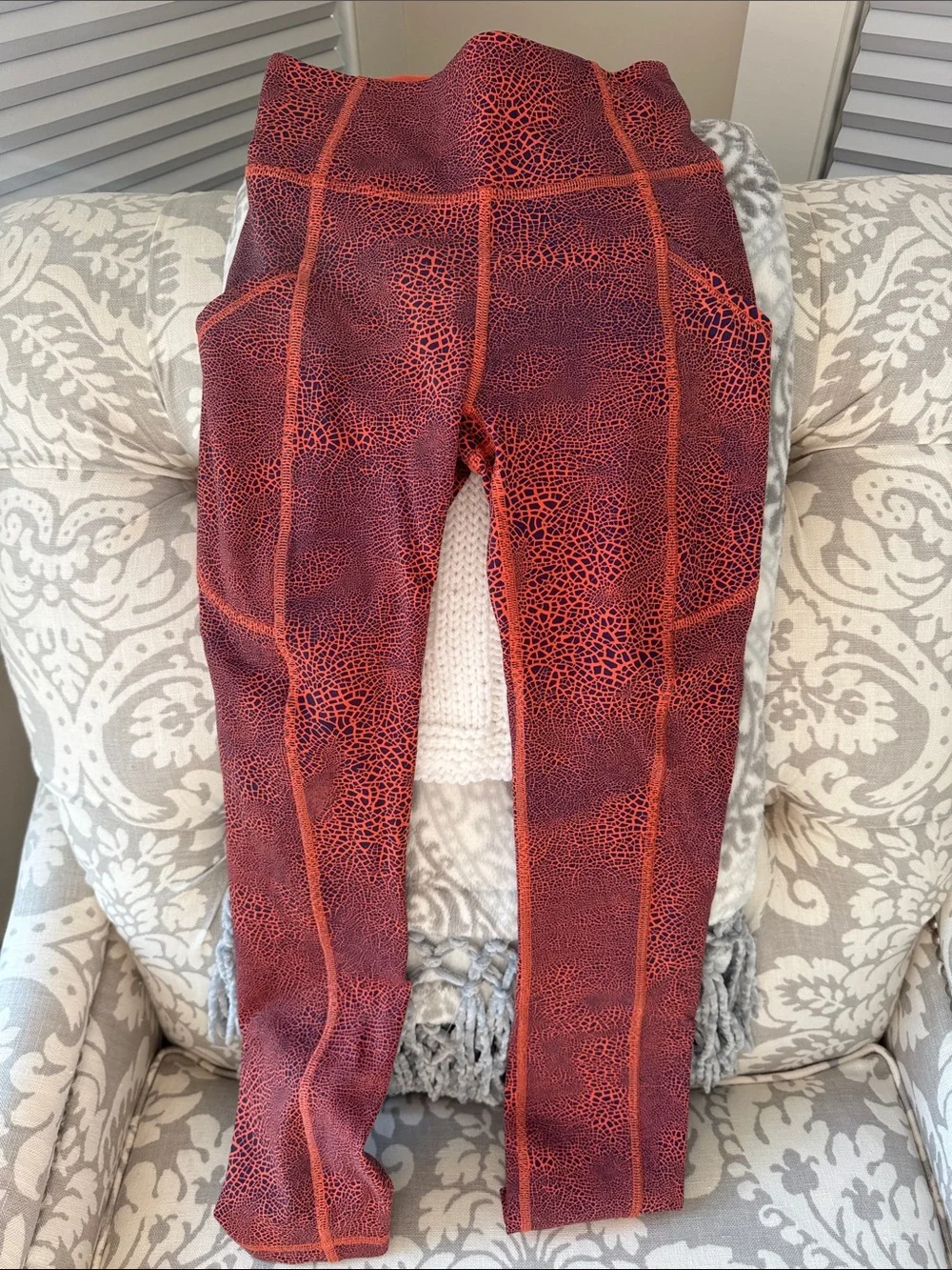 Lululemon Orange and Navy Crackle Print Leggings
