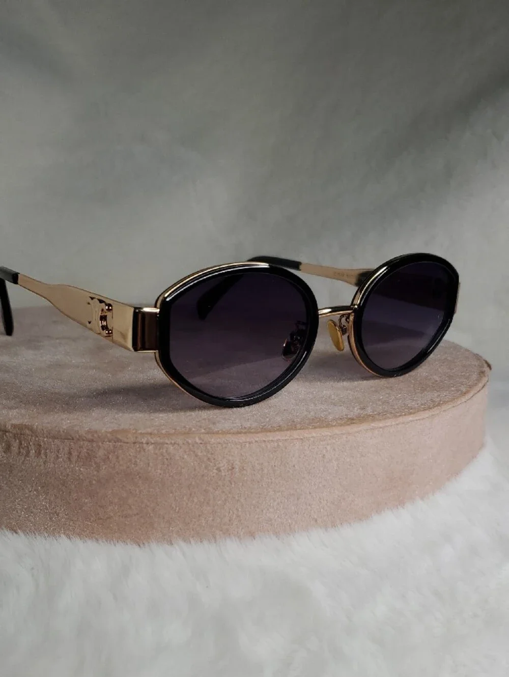 Celine Gold and Black Round Sunglasses - Designer Style