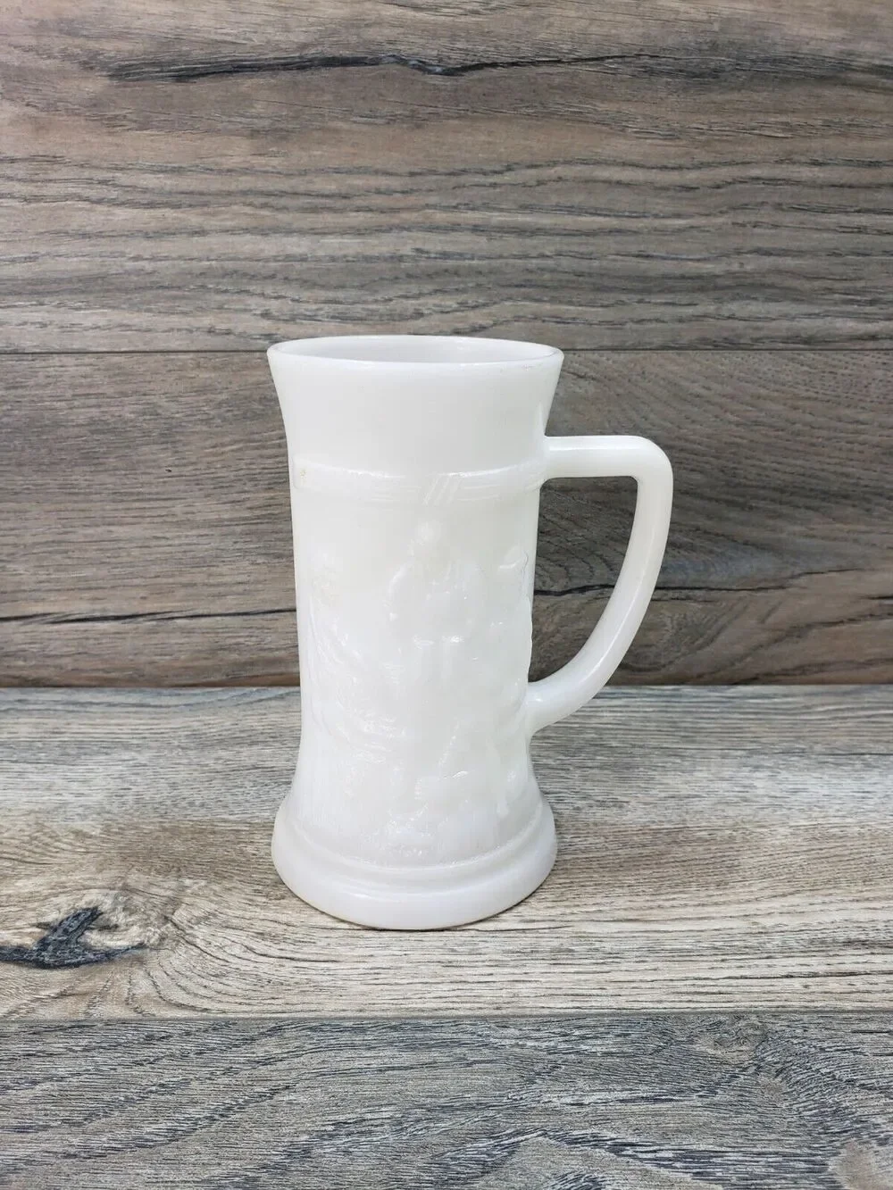 Milk Glass Beer Mug Stein German Men Bar Scene 12oz