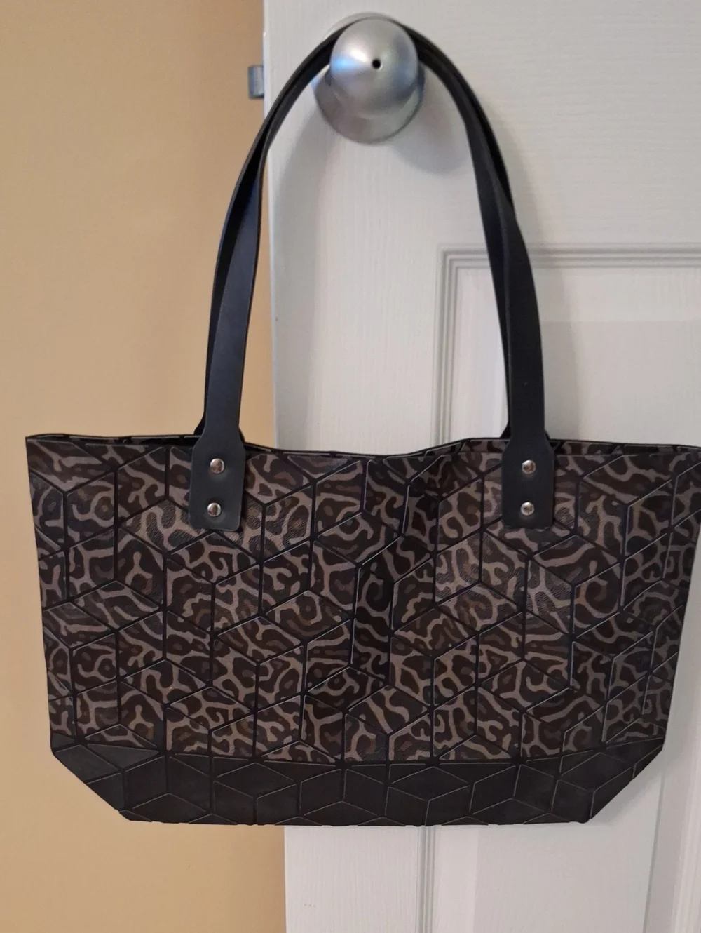 Geometric Leopard Tote Bag - Black/Brown