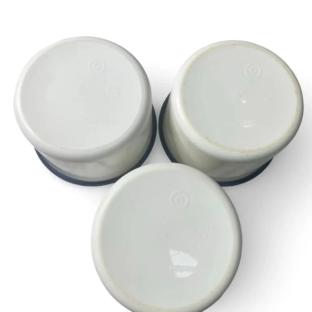 Tupperware One Touch Canister C Set of 3 2709A White Blue Lid 2419A Stackable