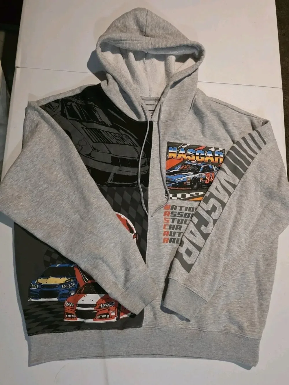 NASCAR Hoodie Sweatshirt Mens XL Heather Gray Racing Patchwork Graphic 61 & 94